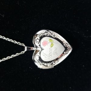 925 SS Sterling Silver I Love You Heart Flower Locket Necklace 18"
